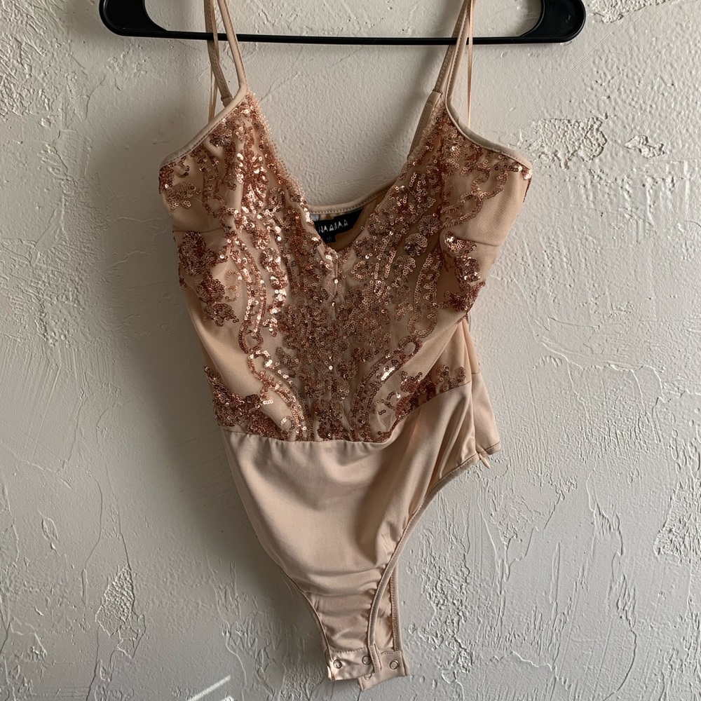 BRAND NEW Glitter Sheer Bodysuit Camisole Satin